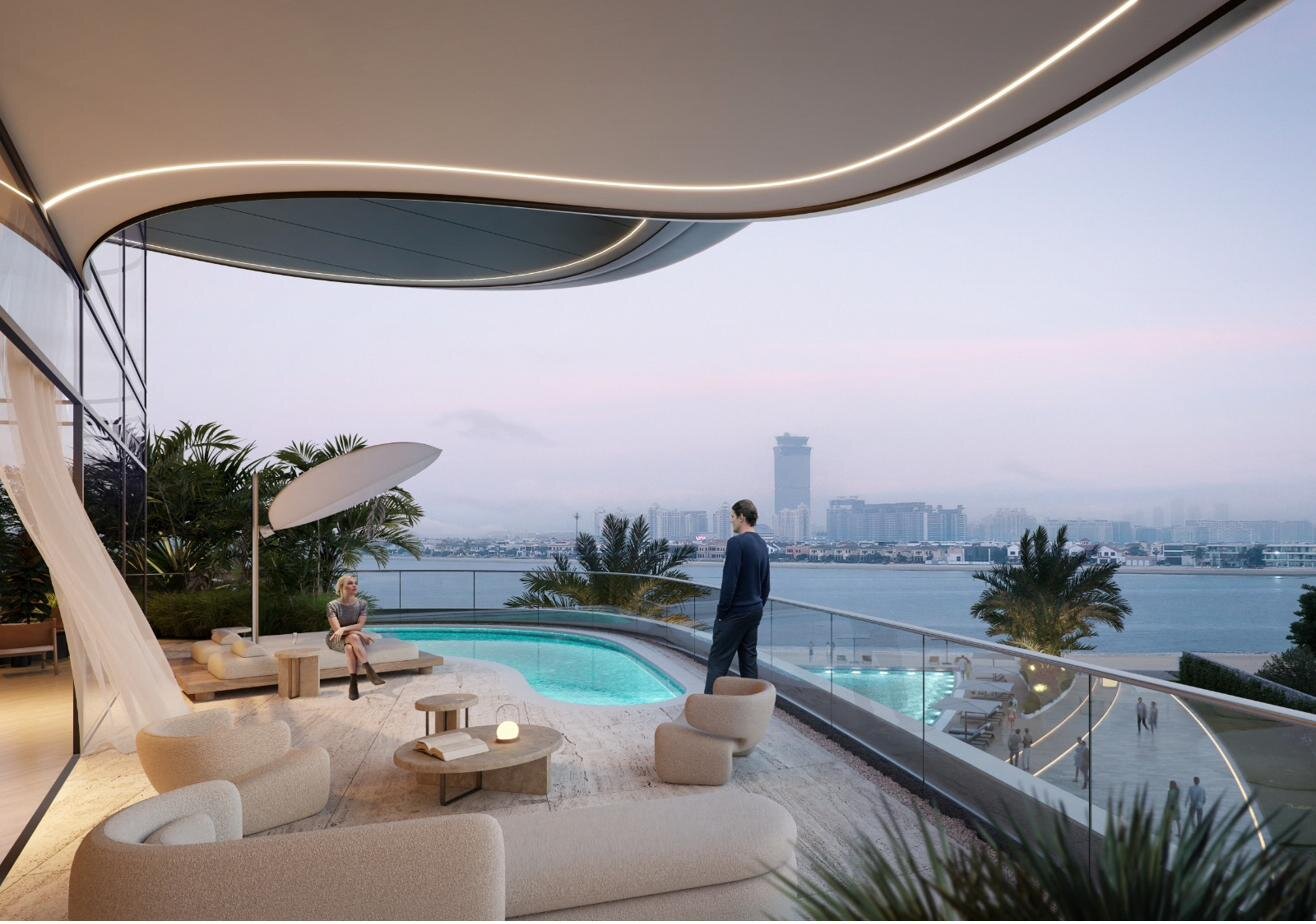 Private terrace overlooking Dubai Marina at sunset