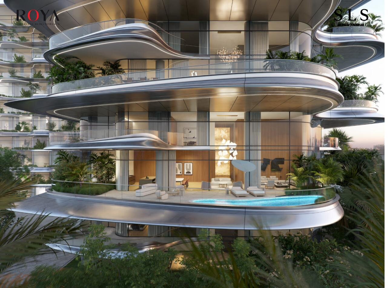 The wave-inspired façade of SLS Residences at Palm Jumeirah